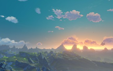 Genshin Impact, Anime Sky, Clouds, Mountains, Screen Shot, Sky Wallpaper