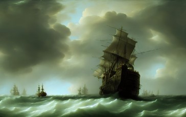 Landscape, AI Art, Ship, Water Wallpaper