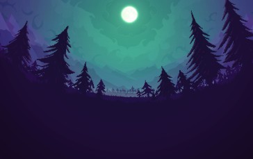 Forest, Moon, Trees, Night Wallpaper