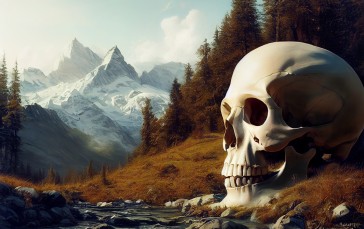 AI Art, Mountains, Landscape, Creature Wallpaper