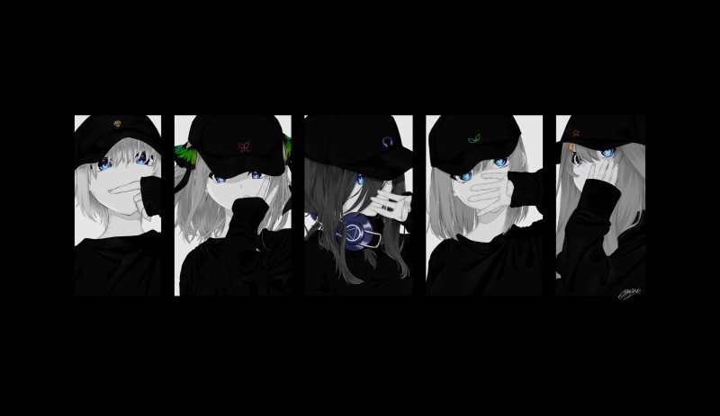 5-toubun No Hanayome, Anime Girls, Selective Coloring, Black Background Wallpaper
