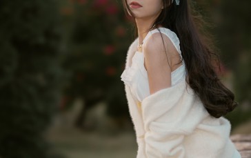Qin Xiaoqiang, Women, Asian, Dark Hair, White Clothing, Ribbon Wallpaper