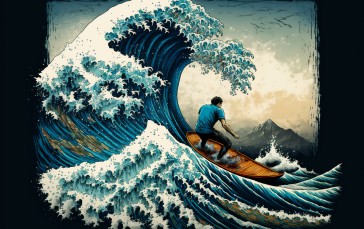 AI Art, Waves, Surfing, Japan Wallpaper