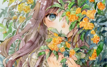 Anime, Anime Girls, Flowers, Brunette Wallpaper