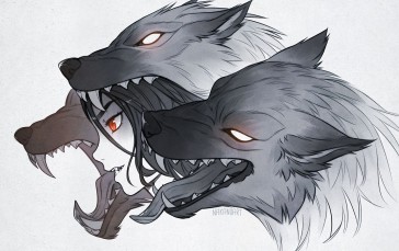 Wolf, Red Eyes, Simple Background, Fangs Wallpaper