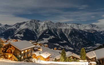 Snow, Nature, Night, Building, Village, Mountain Top Wallpaper