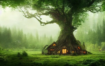 Tree House, Magic, Forest, Trees, Nature Wallpaper