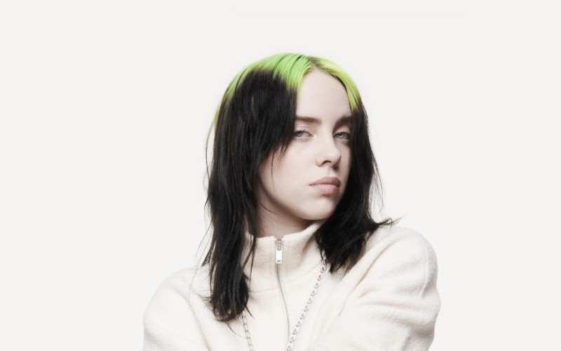 Billie Eilish, Simple Background, Green Hair, White Background, Face, Women Wallpaper