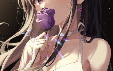 Anime, Anime Girls, Rose, Long Hair, Purple Eyes, Earring Wallpaper