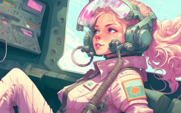 AI Art, Women, Pilot, Cartoon, Pink Hair Wallpaper