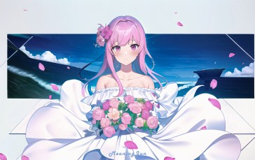 Anime Girls, Anime, AI Art, Dress, Flowers, Petals Wallpaper