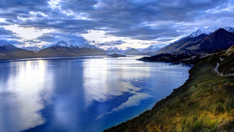 Landscape, 4K, New Zealand, Water, Mountains, Clouds Wallpaper