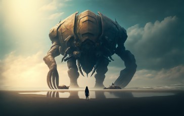 AI Art, Giant, Beach, Fantasy Art Wallpaper