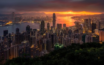 Hong Kong, City, Sunset, Lights, Sky Wallpaper