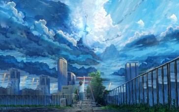 Anime Boys, Rain, Thunder Storm, Tenki No Ko, Sky, Anime Girls Wallpaper