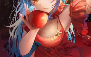 Anime, Anime Girls, Apples, Blue Hair, Heterochromia, Pointy Ears Wallpaper
