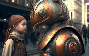 AI Art, Children, Robot, Steampunk Wallpaper
