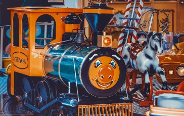 Carousel, Locomotive, Toys, Yellow Wallpaper