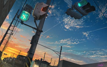 Sky, Traffic Lights, Anime, Clouds Wallpaper