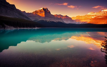 AI Art, Landscape, Lake, Banff National Park, Sunset Wallpaper