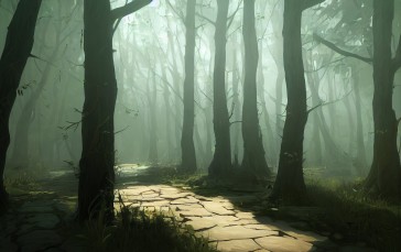 AI Art, Forest, Path, Nature Wallpaper