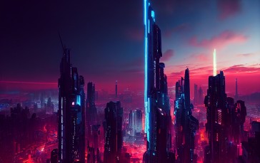 AI Art, Cyberpunk, City, Night, Neon Wallpaper