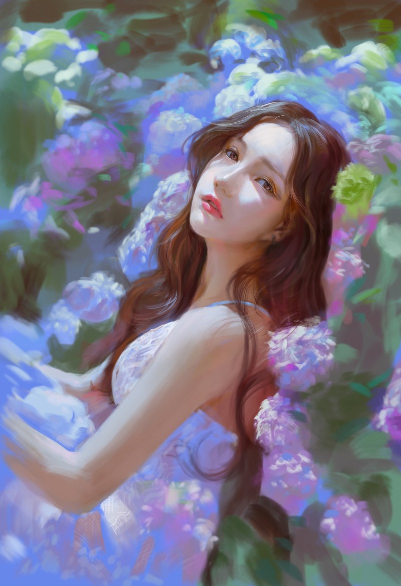 Yangmie Mieyi, Long Hair, Women, Artwork, Flowers Wallpaper