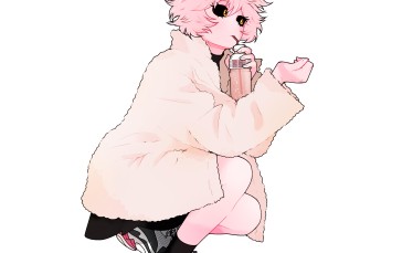 Boku No Hero Academia, Simple Background, White Background, Squatting, Pink Hair Wallpaper