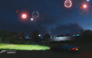 Fireworks, Car, Grass, CGI Wallpaper