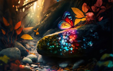 AI Art, Illustration, Butterfly, Fall, Nature, Rocks Wallpaper