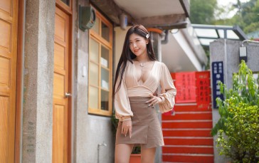 Asian, Model, Women, Long Hair, Dark Hair, Miniskirt Wallpaper