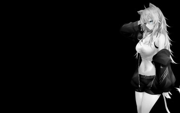 Selective Coloring, Black Background, Dark Background, Simple Background, Anime Girls, Cat Girl Wallpaper