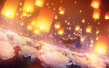 Anime, Anime Girls, Lantern, Flowers Wallpaper
