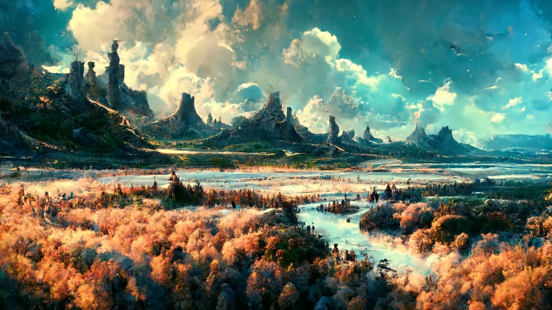 Landscape, Mountains, Lake, Plants, Nature, Clouds Wallpaper