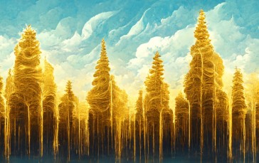 Gold, Abstract, AI Art, Trees Wallpaper