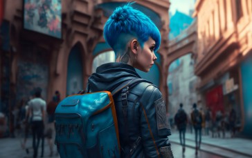 AI Art, Women, City, Cyberpunk, Backpacks Wallpaper