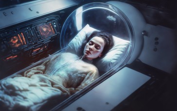 AI Art, Women, Cryo Chamber, Spaceship, Closed Eyes, Sleeping Wallpaper