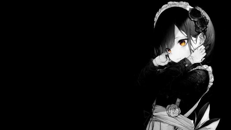 Anime Girls, Selective Coloring, Black Background, Dark Background Wallpaper