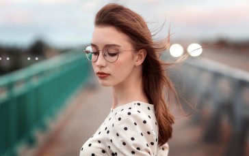 Renat Fotov, Women, Redhead, Long Hair, Wind, Glasses Wallpaper