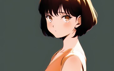 Novel Ai, Anime Girls, Simple Background, Brunette, Brown Eyes Wallpaper