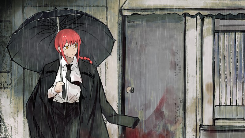 Makima (Chainsaw Man), Redhead, Coats, Umbrella Wallpaper