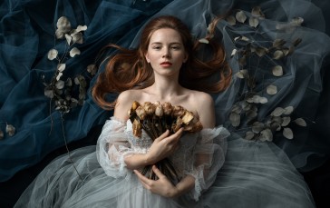 Aleksandr Kurennoi, Women, Redhead, Freckles, Dress, Flowers Wallpaper