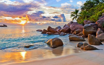 Landscape, Beach, Sunset, Rocks, Water Wallpaper