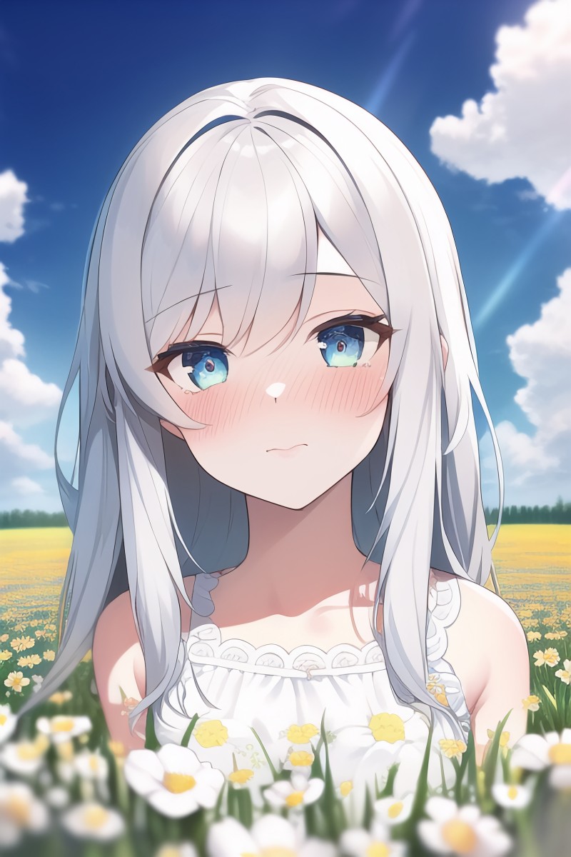 Anime, AI Art, Anime Girls, Flowerbomb, Skirt, Silver Hair Wallpaper