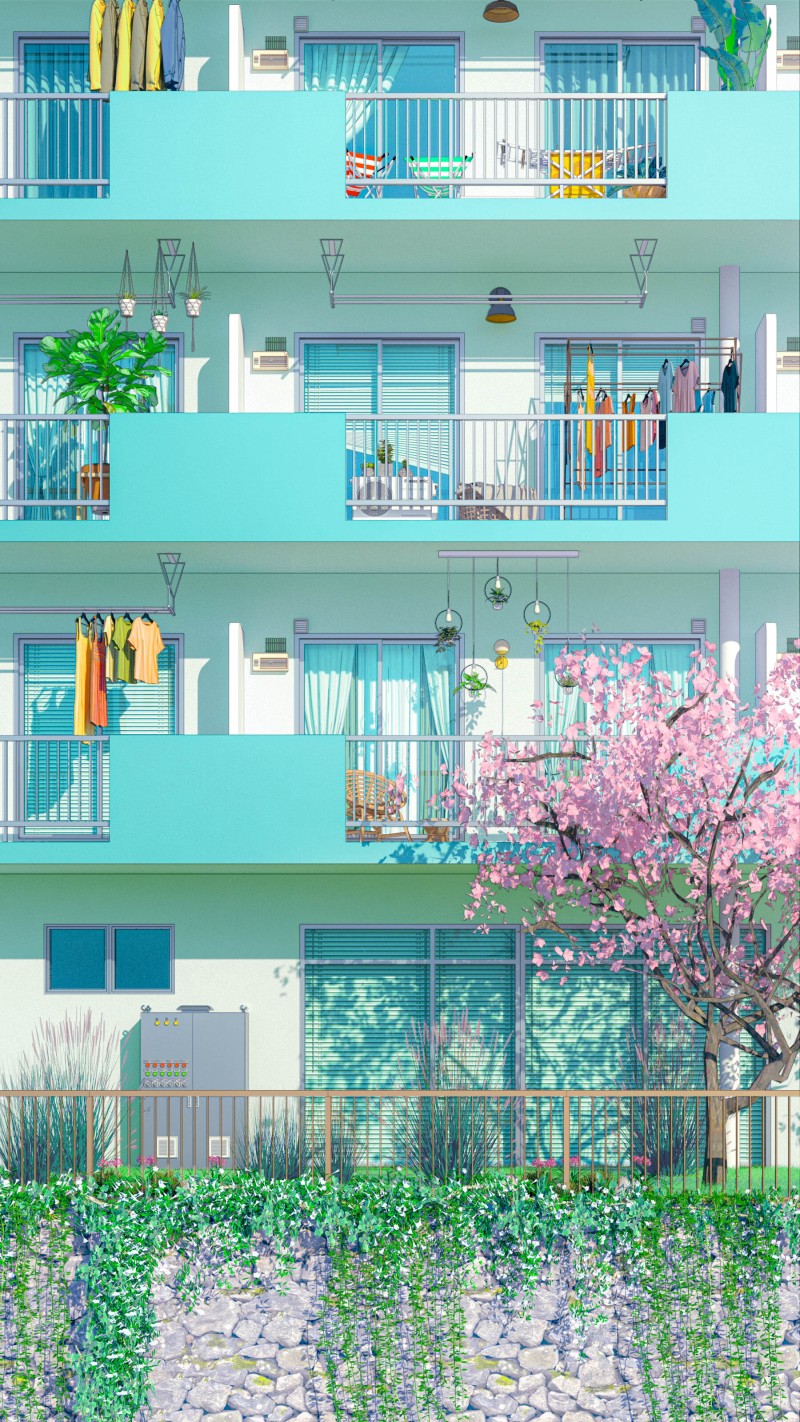Artwork, Digital Art, Building, Balcony, Trees Wallpaper