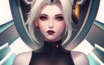 Mercy (Overwatch), Simple Background, Cyberpunk, Blonde Wallpaper
