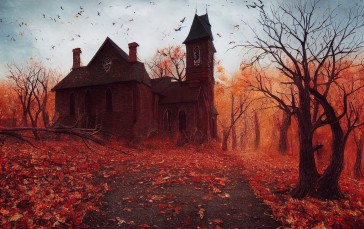 House, Fall, Bats, Halloween Wallpaper