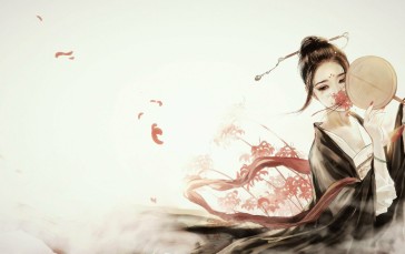 Asian, Women, Red Nails, Dark Hair Wallpaper