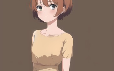 Novel Ai, Anime Girls, Minimalism, Brown Background, Simple Background Wallpaper