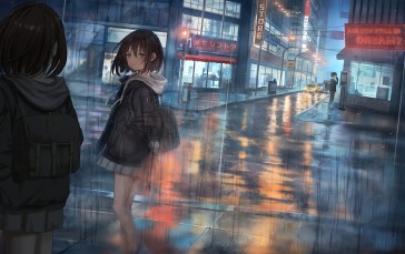 Anime Girls, Anime, Rain, Schoolgirl Wallpaper